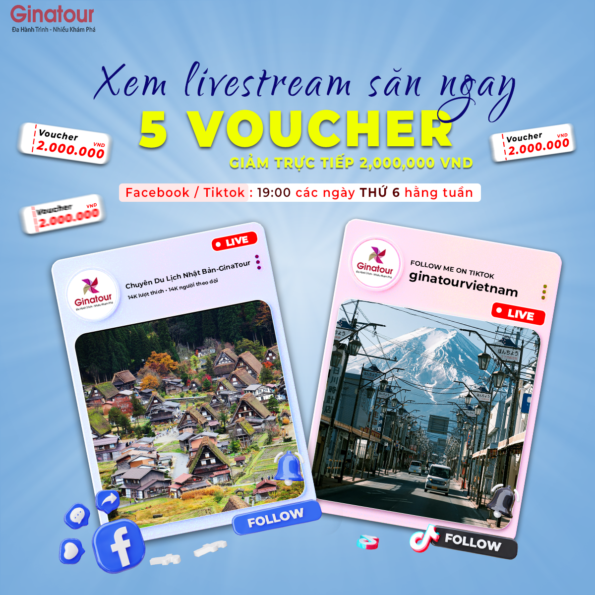 Livestream định kỳ: ưu đãi du lịch Nhật Bản siêu Hot và giải đáp mọi thắc mắc về Visa cùng Ginatour